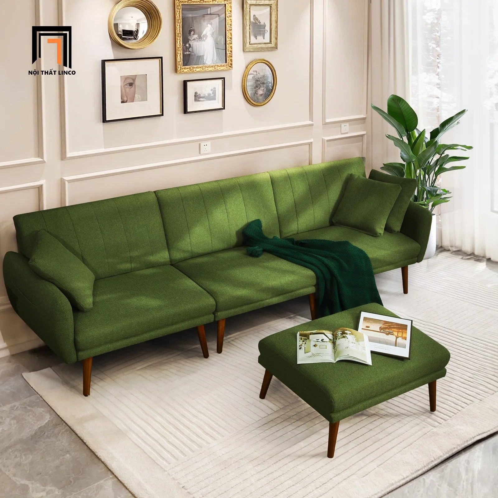 Ghế sofa giường nhiều ghế ghép lại GB72 Kelisha dài 2m6 xanh lá