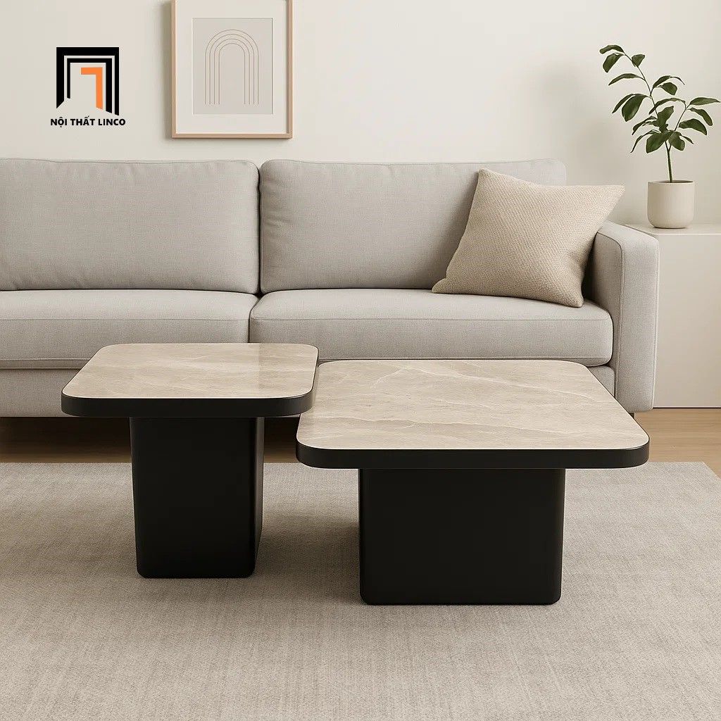 Cặp bàn sofa phòng khách hiện đại BTPK90 Trivoli mặt đá vuông