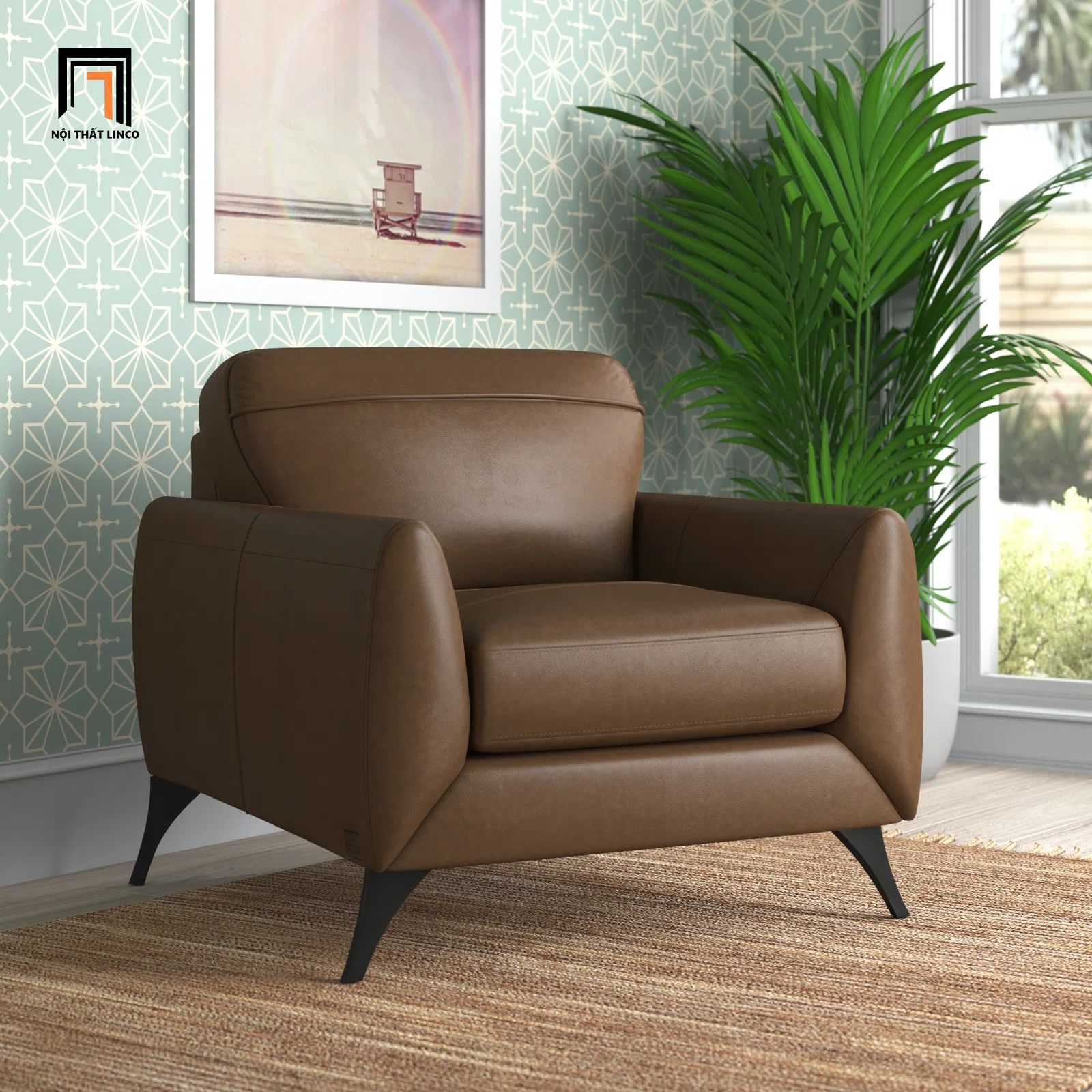 Ghế sofa đơn hiện đại DT48 Ahmara da công nghiệp màu nâu