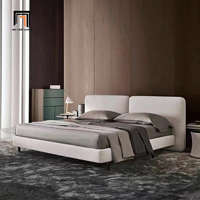 Giường ngủ xinh xắn dài 1m6 x 2m GN74 Bagos xám trắng vải nhung