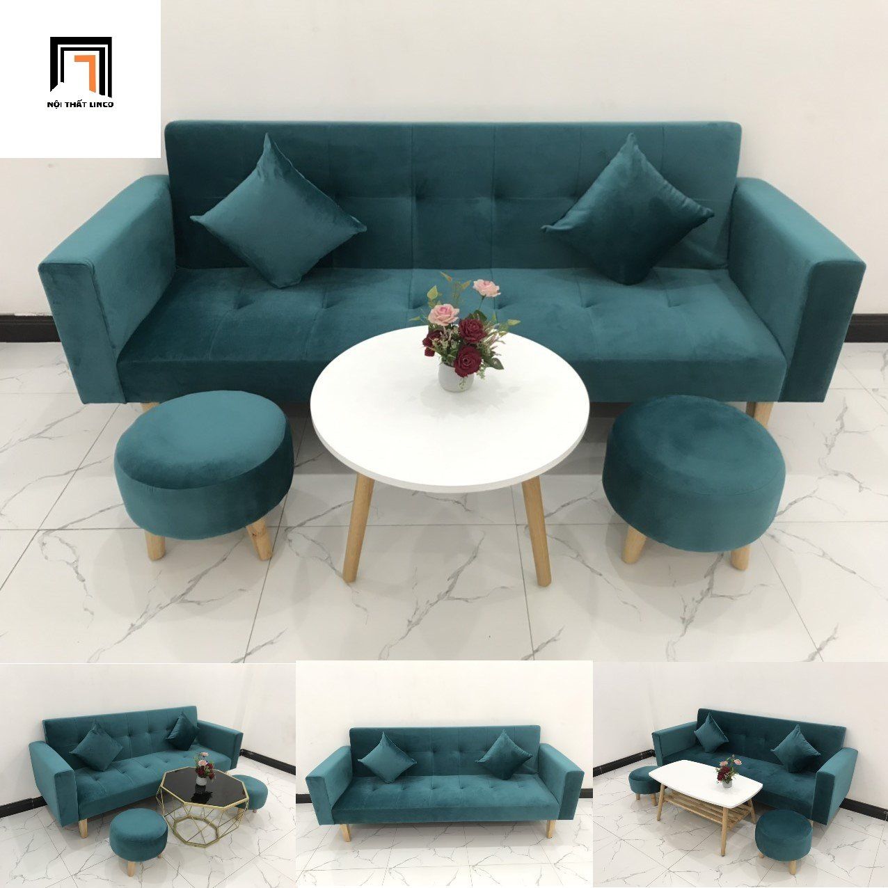Bộ ghế salon sopha giường 2m màu xanh lá cây giá rẻ