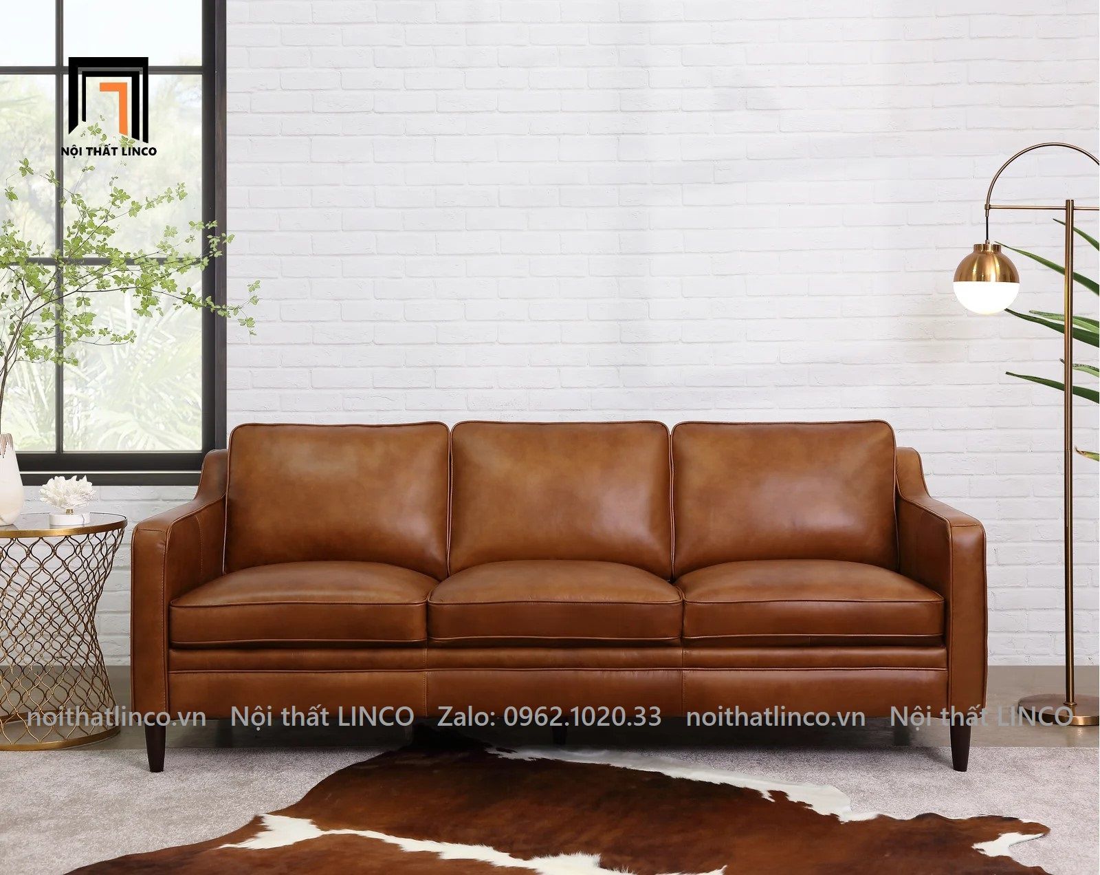 Ghế sofa băng màu nâu da bò BT33-Abbot 2m da công nghiệp