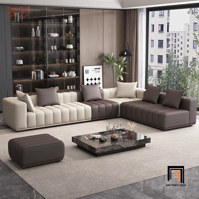 Bộ ghế sofa góc L phối màu da giả đẹp GT269 Sudie 3m1 x 1m5
