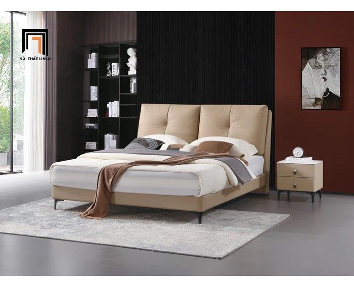Giường ngủ xinh xắn 1m6 x 2m GN72 Felip da giả màu kem