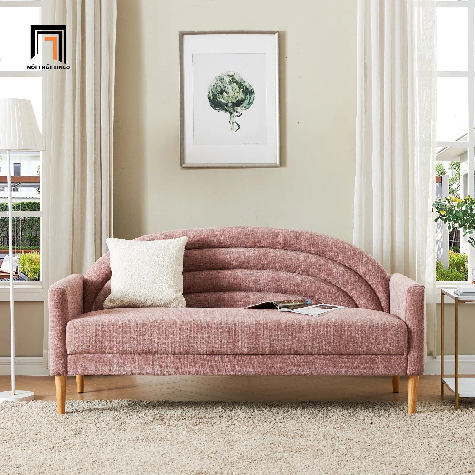 Ghế sofa băng cong xinh xắn BT184 Michala 1m6 vải nỉ