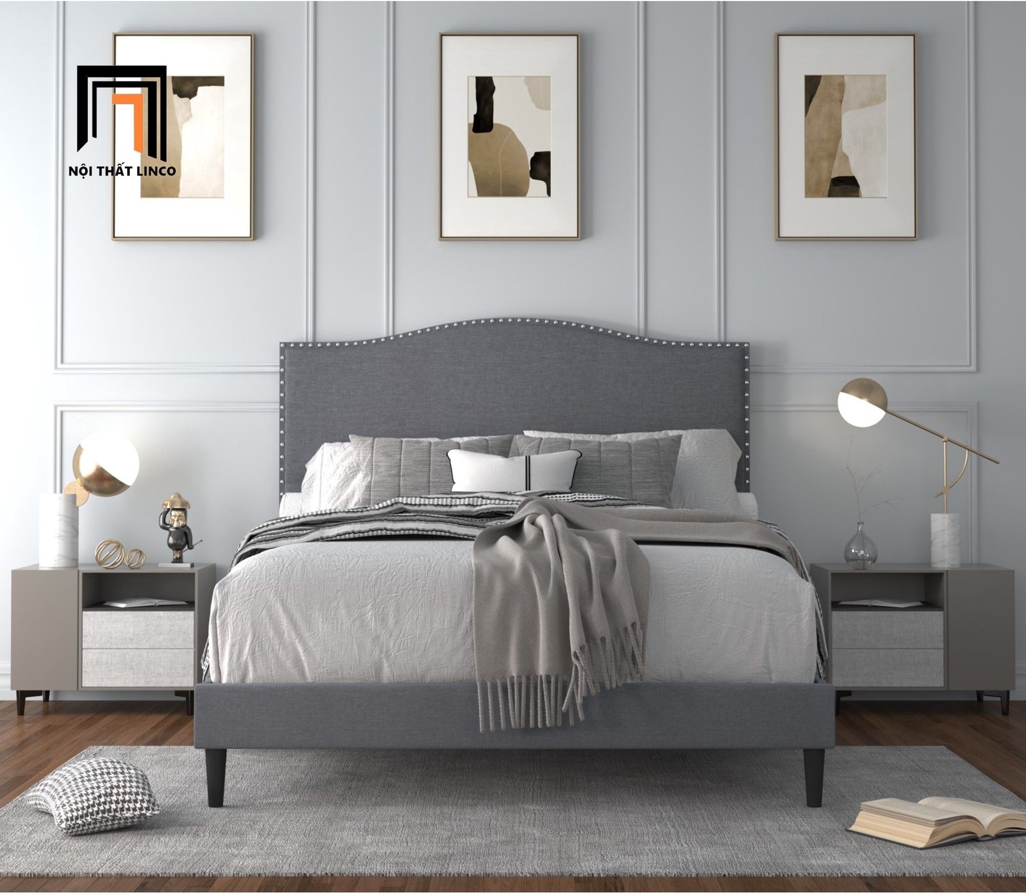 Giường ngủ tân cổ điển GN15 Manuel màu xám lông chuột