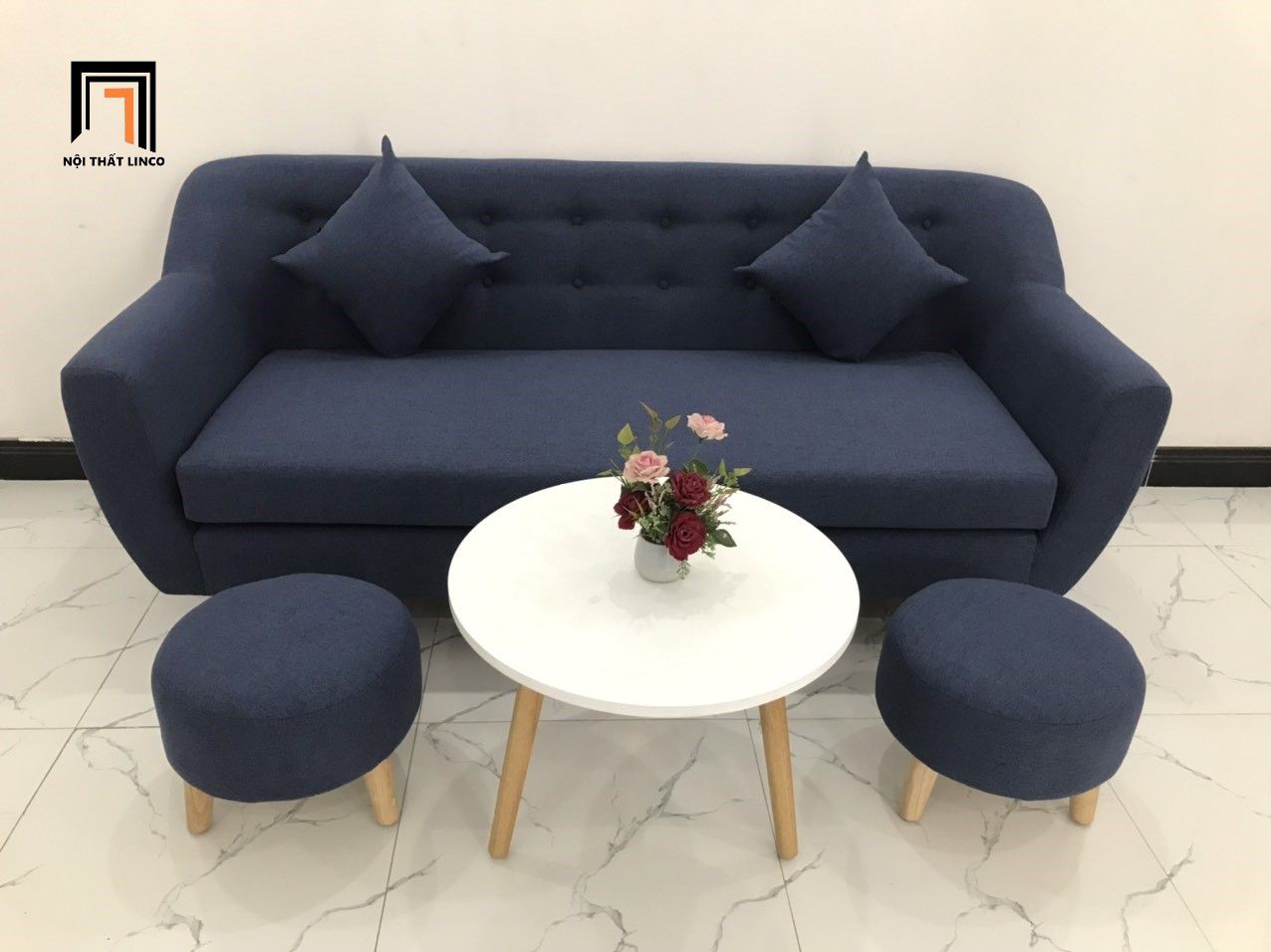 Bộ bàn ghế sofa băng 1m9 giá rẻ BGN màu xanh đen cho chung cư