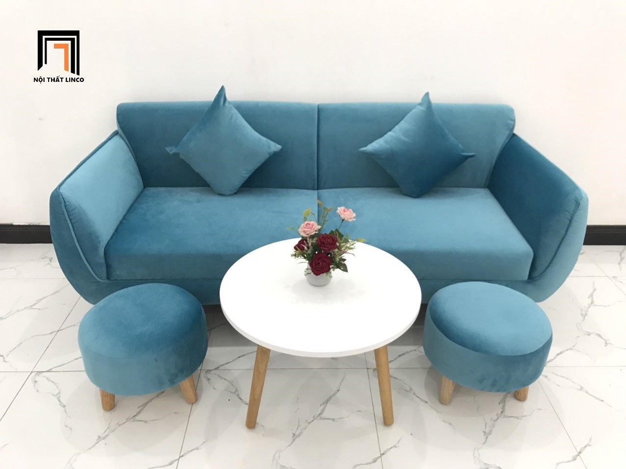Bộ bàn ghế sofa băng xanh dương nước biển BB dài 1m9 cho căn hộ