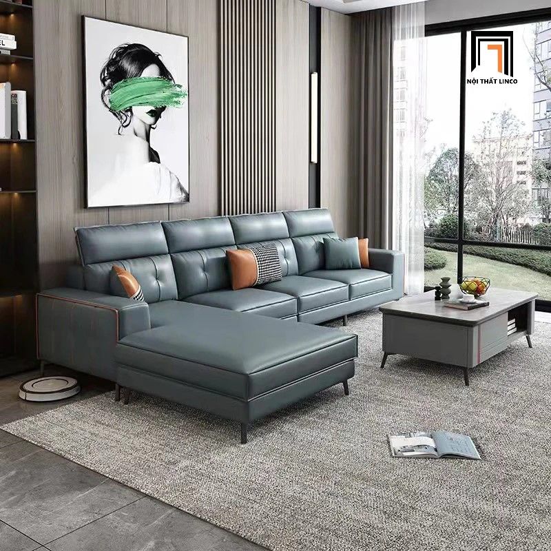 Bộ ghế sofa góc cao cấp GT224 Baschi 3m x 1m7 da giả xám đen