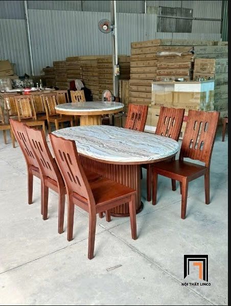 Bộ bàn ăn oval 6 ghế màu nâu GF4-BAD6-G302-B352 phòng bếp