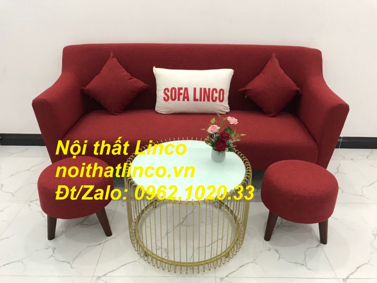 Bộ bàn ghế Sofa băng 1m9 đỏ giá rẻ phòng khách Nội thất Linco Sài Gòn