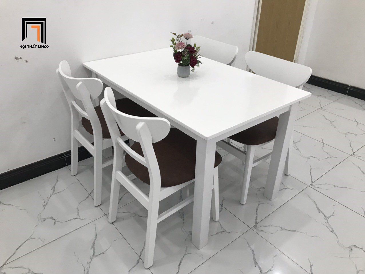 Bộ bàn ăn 4 ghế 10-KH4-G3-B108-trangsi màu trắng giá rẻ