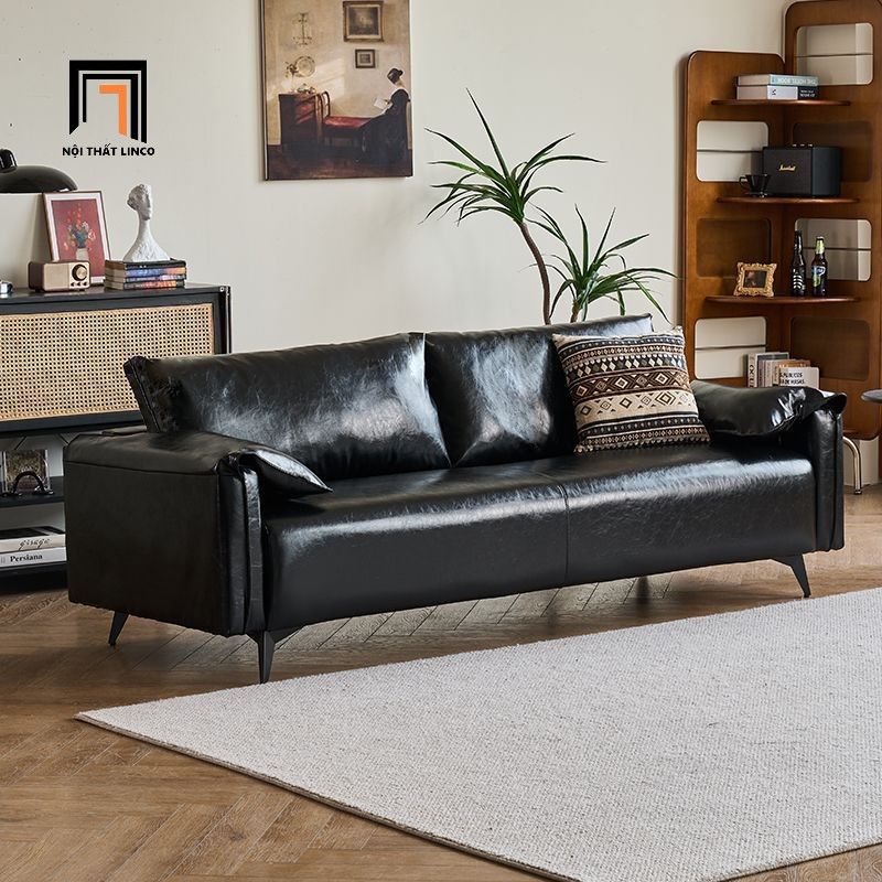 Bộ ghế sofa da Pu bóng màu đen KT152 Napita cho văn phòng