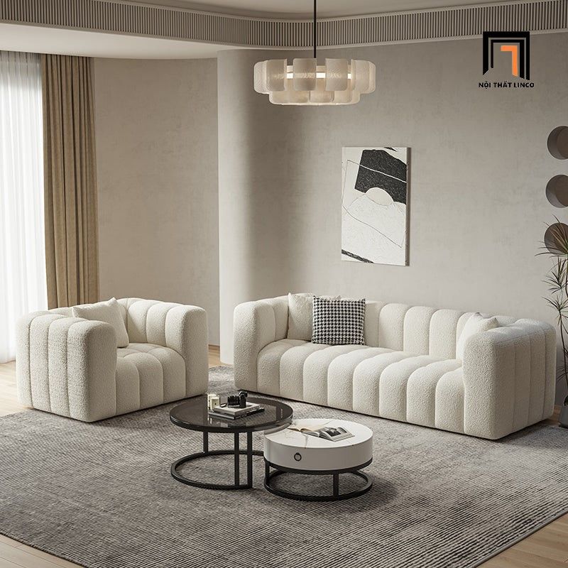 Ghế sofa văng dài 2m BT267 Kaisei vải lông cừu đẹp cho shop tiệm