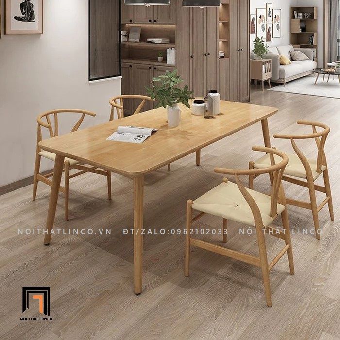 Bộ bàn ăn gia đình 51-KH4-G59-B108 gỗ tự nhiên xinh xắn