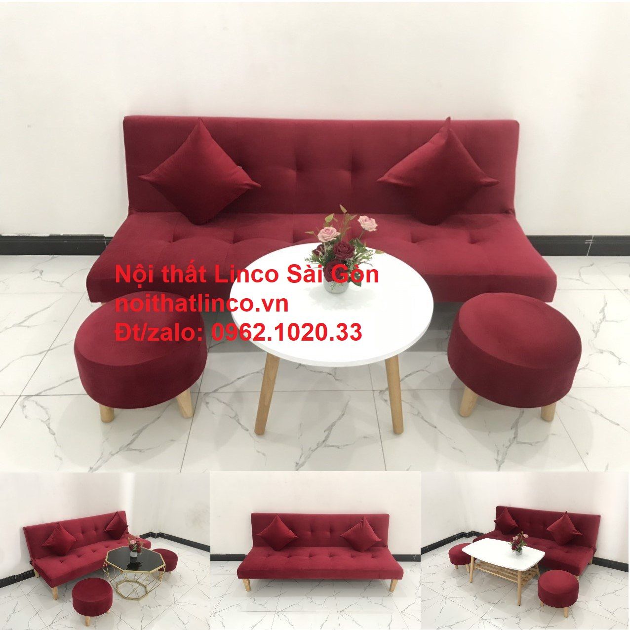 Bộ ghế sofa bed giường nằm màu đỏ mini nhỏ 1m7 giá rẻ đẹp Nội thất Linco Sài Gòn
