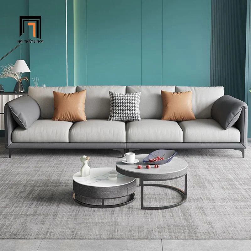 Ghế sofa băng dài 2m15 da công nghiệp BT297 Lesca phối màu xám