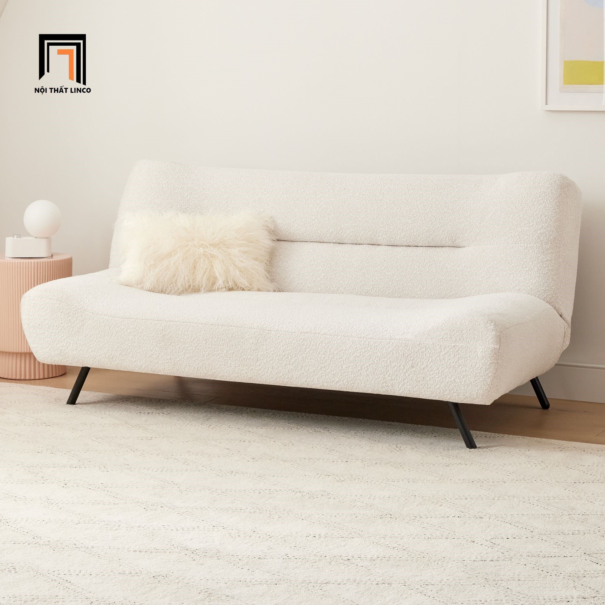 Ghế sofa giường bọc da GB13 Finn dài 1m8 màu trắng kem