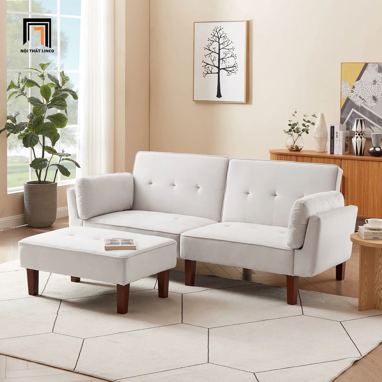 Bộ ghế sofa giường nằm GB53 Armisen dài 2m màu xám trắng