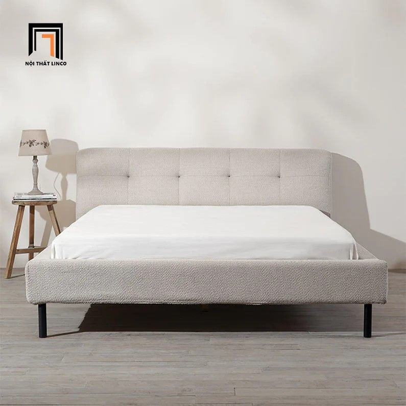 Giường ngủ bọc vải nỉ trắng kem GN50 Hewez giá rẻ