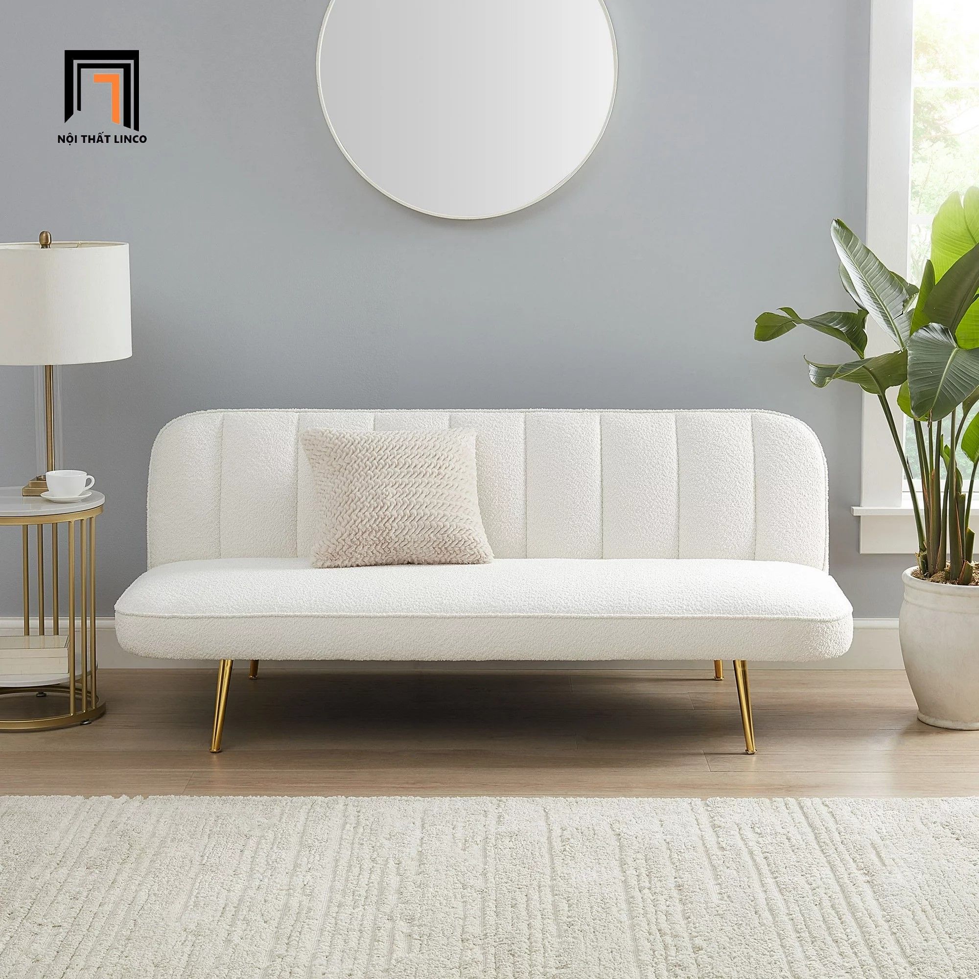 Ghế sofa giường nằm xinh xắn GB107 Manasil 1m7 vải lông cừu