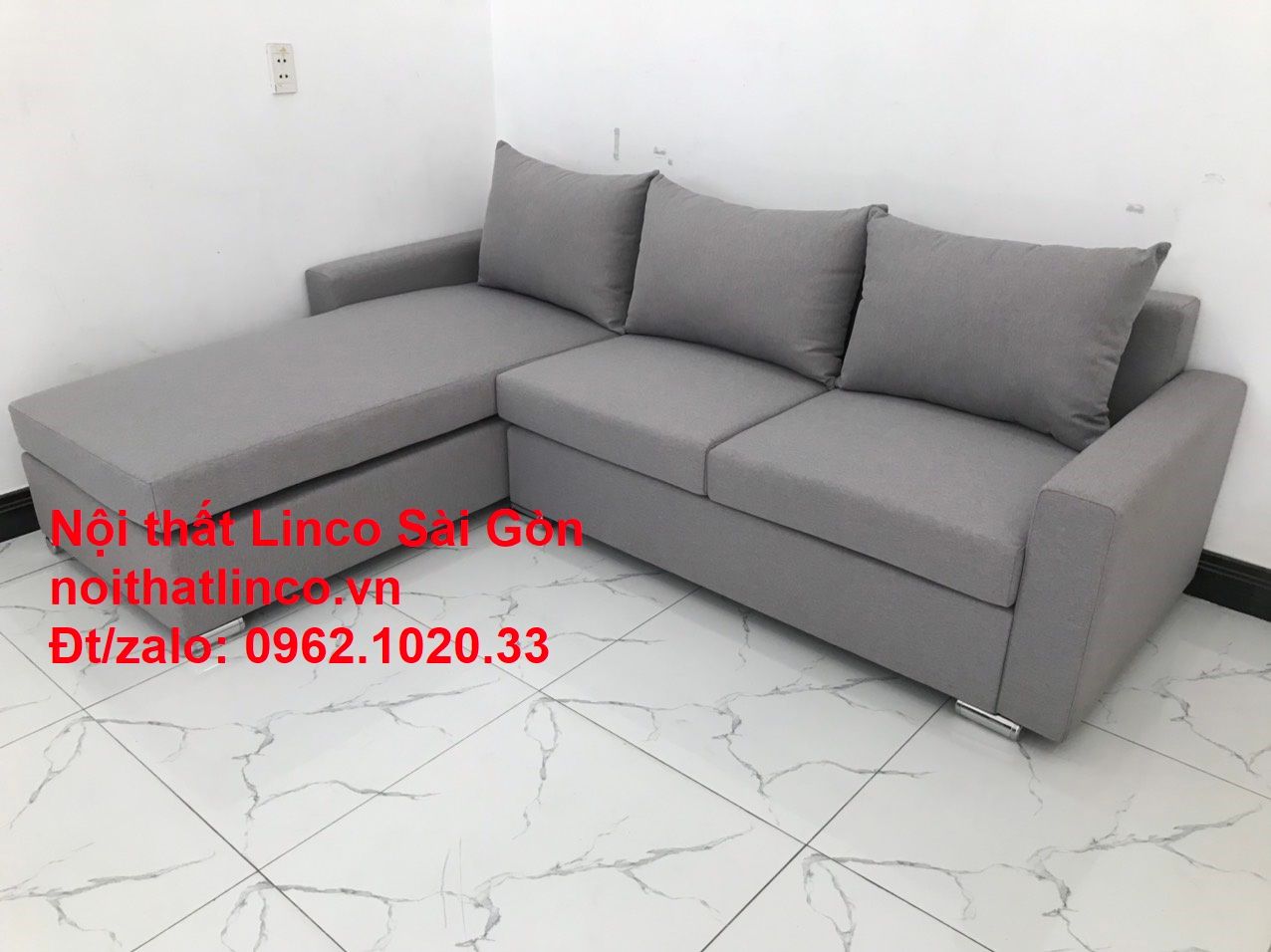 Sofa góc xám trắng giá rẻ | Sofa góc L xám ghi trắng rẻ đẹp | Nội thất Linco Sài Gòn