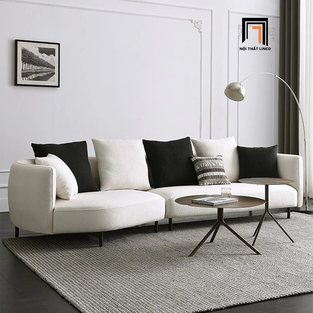 Ghế sofa băng cong dài 2m5 BT327 Tino màu xám trắng đẹp