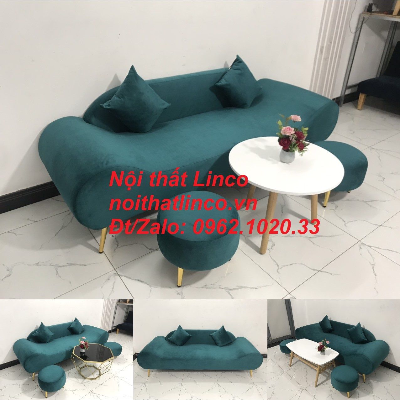 Bộ ghế sofa sopha văng băng thuyền xanh lá cổ vịt rẻ Nội thất Linco SG