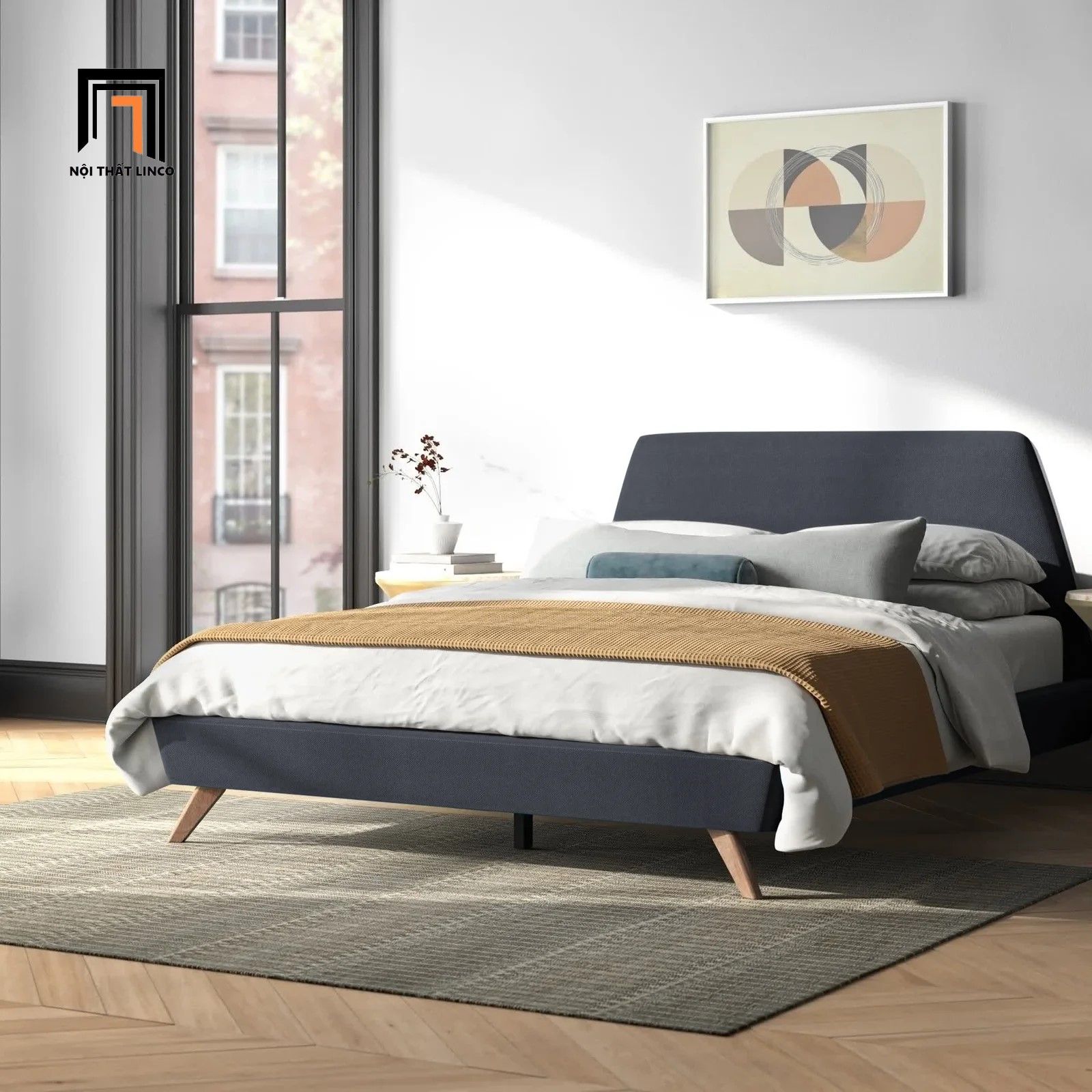 Giường ngủ bọc vải hiện đại GN23 Corrigan cho căn hộ chung cư
