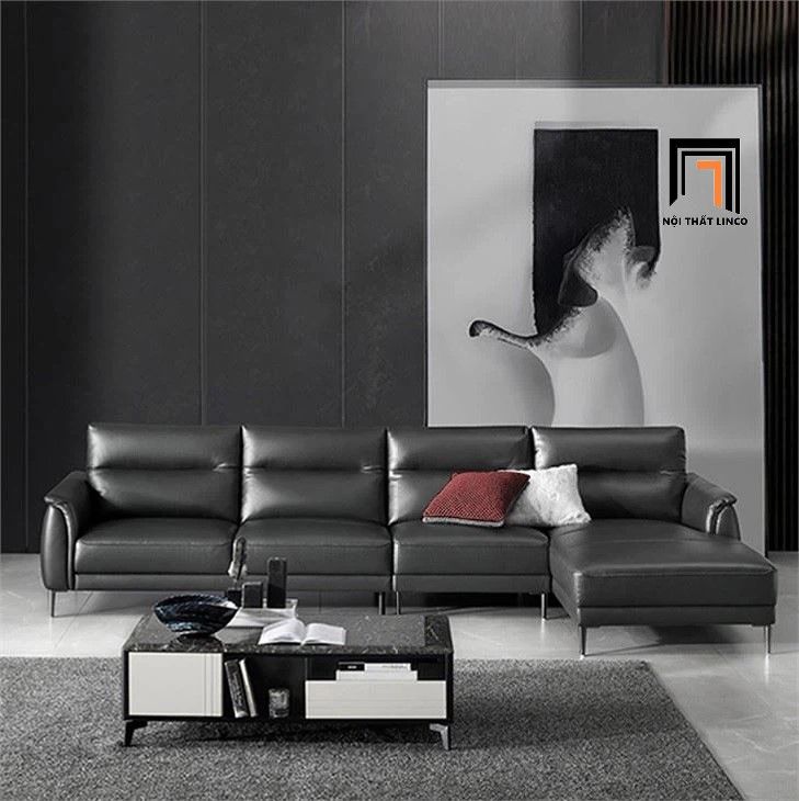 Bộ ghế sofa góc L hiện đại GT246 Kiron 3m x 1m6 da đen bóng