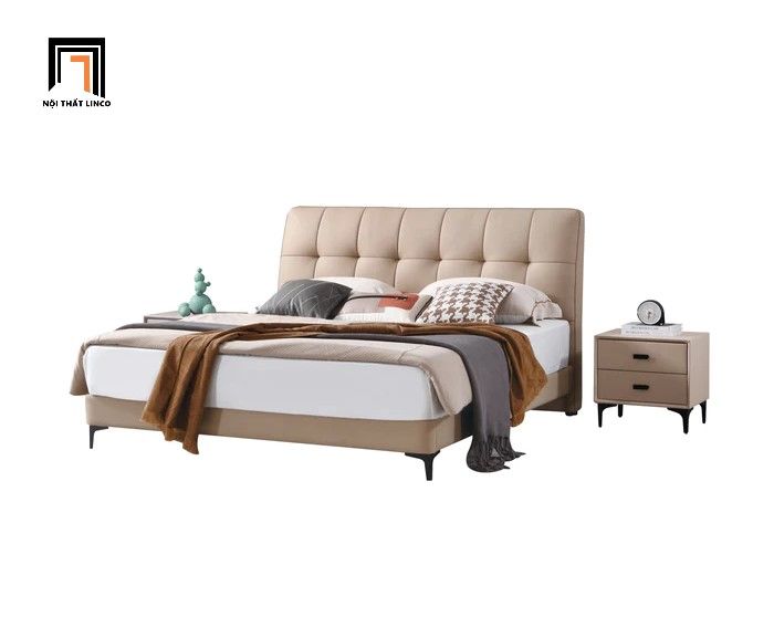 Giường ngủ nhỏ 1m6 x 2m GN70 Weddle vải nỉ màu trắng kem