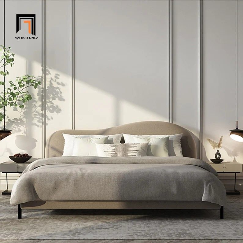 Giường ngủ xinh xắn 1m6 x 2m GN52 Jalyn vải nhung nỉ