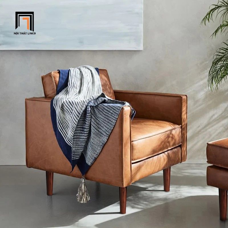 Ghế sofa đơn gia đình da công nghiệp DT74 Roderic màu nâu