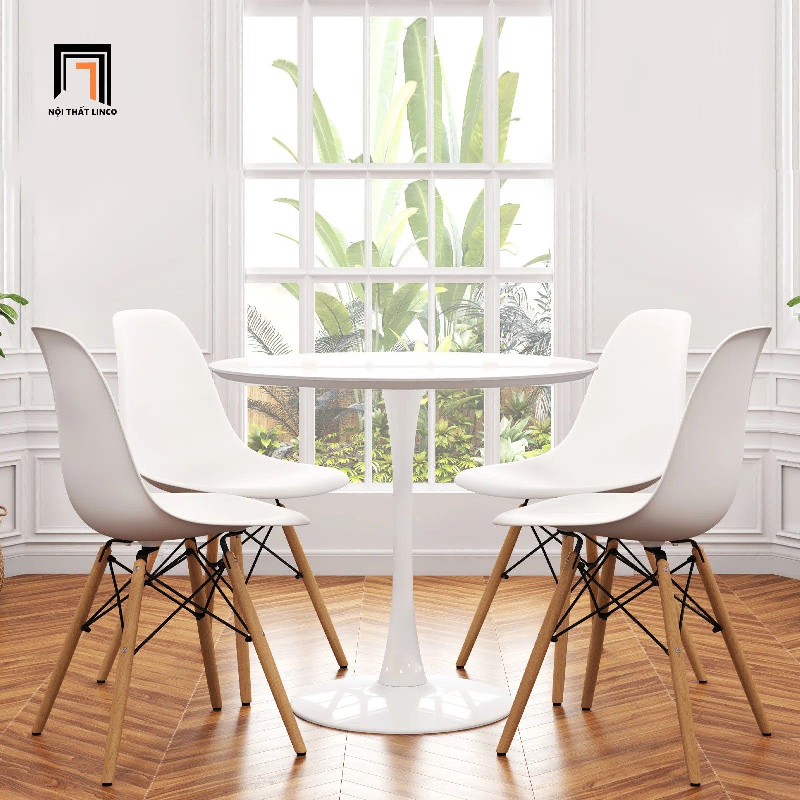 Set bàn ghế ăn tròn cao cấp 4-OC4-GCF1-B5 cho nhà bếp đẹp