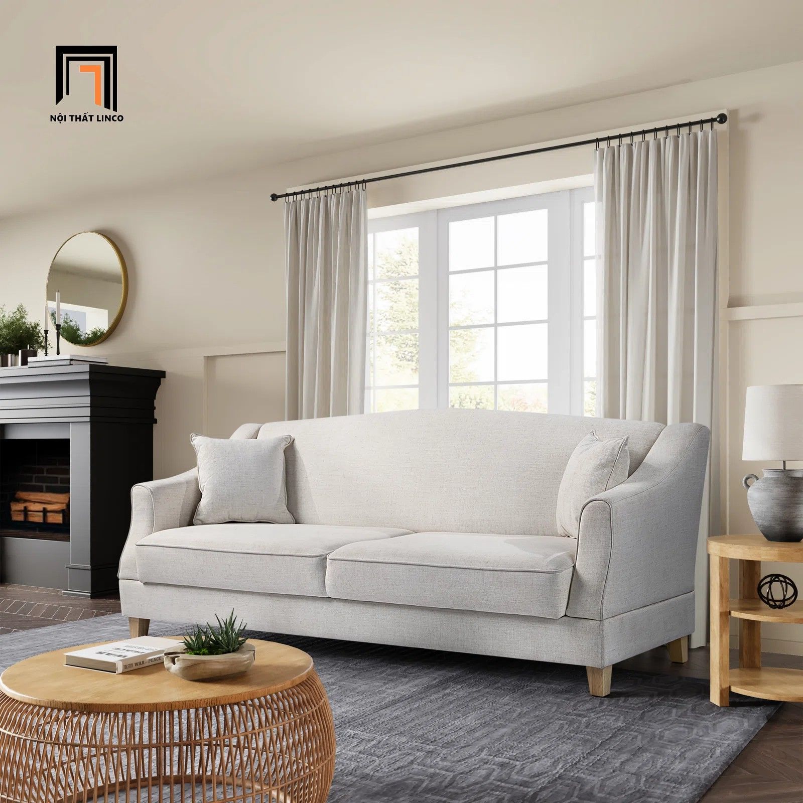 Ghế sofa giường phong cách Âu Mỹ GB102 Milena 2m2 vải nhung