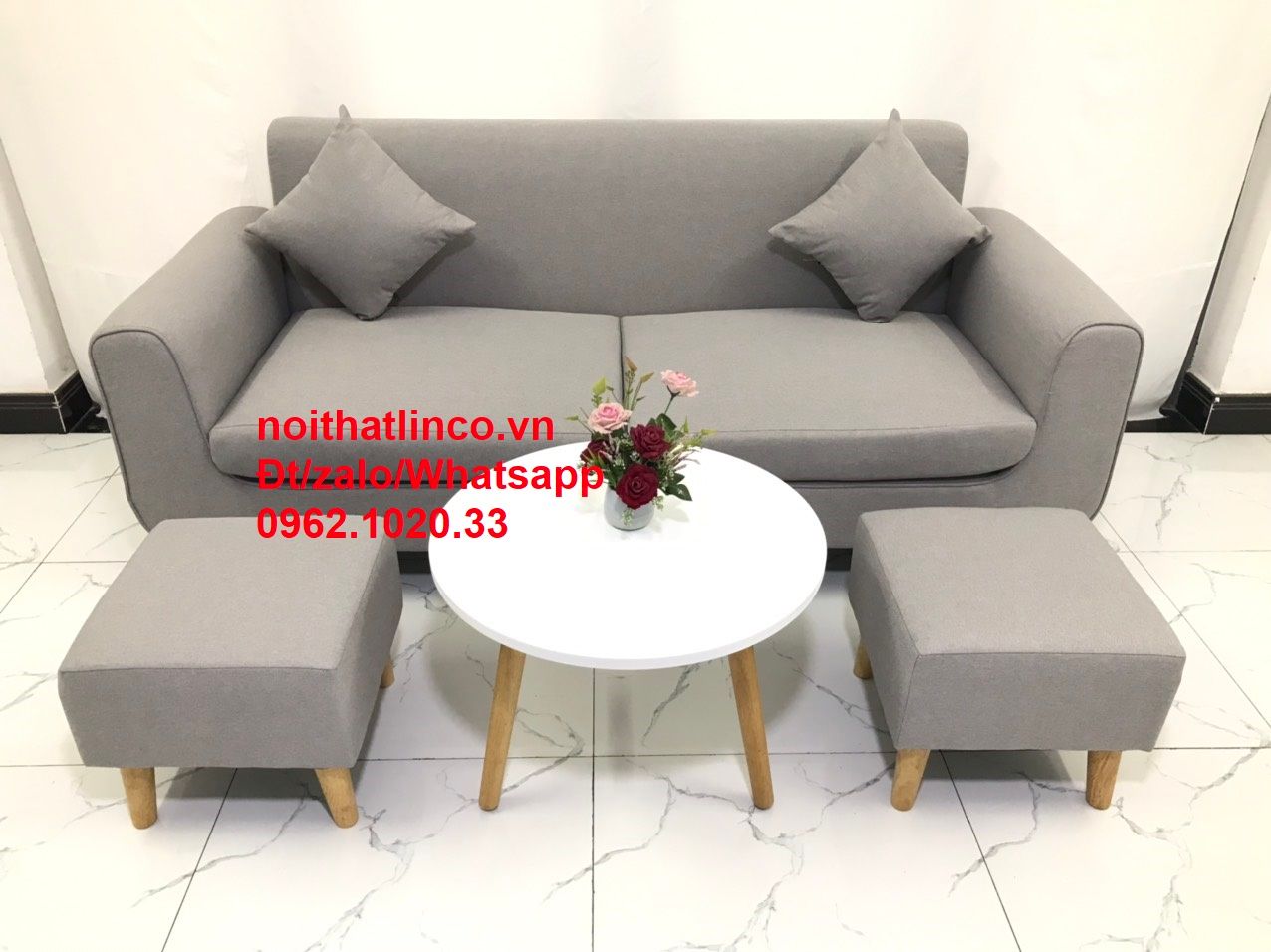 Bộ bàn ghế salon sofa băng xám ghi trắng giá rẻ đẹp dài 1m9