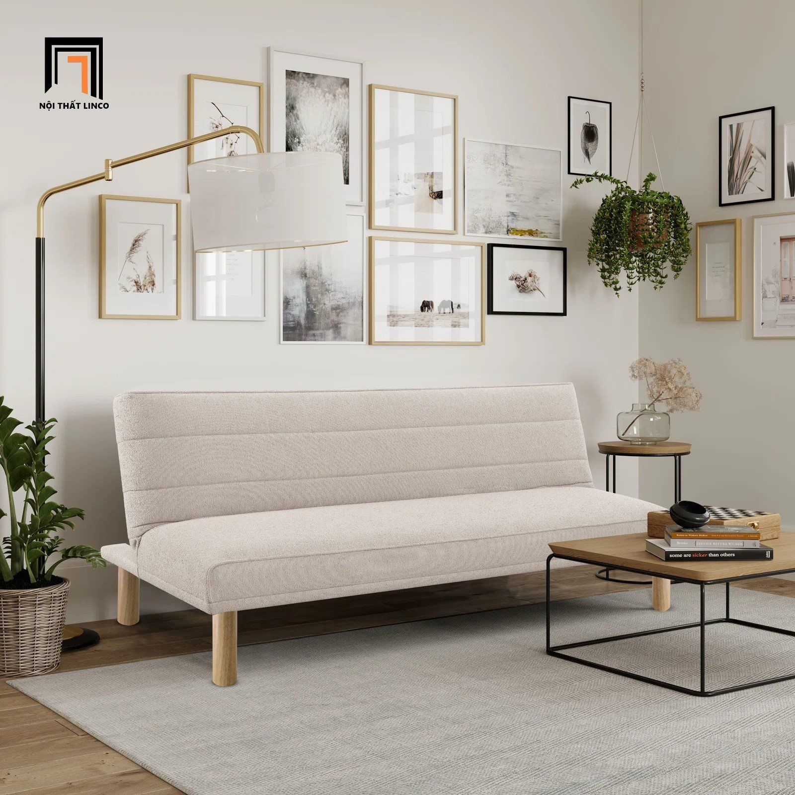 Ghế sofa giường nhỏ gọn 1m7 GB54 Calabas màu trắng kem