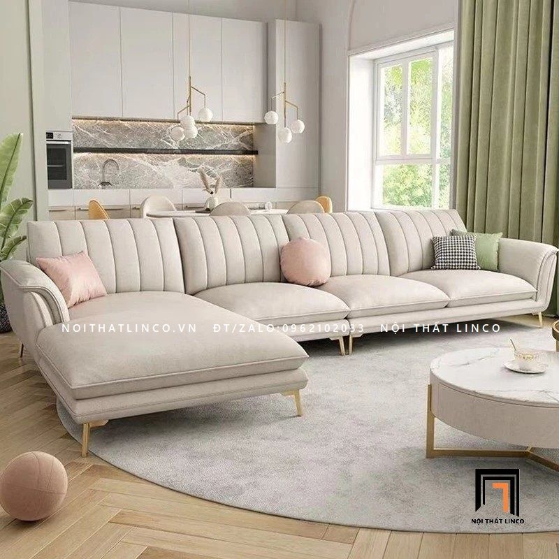 Bộ ghế sofa góc L da giả GT40 Sorgio 3m2 x 1m6 màu trắng kem