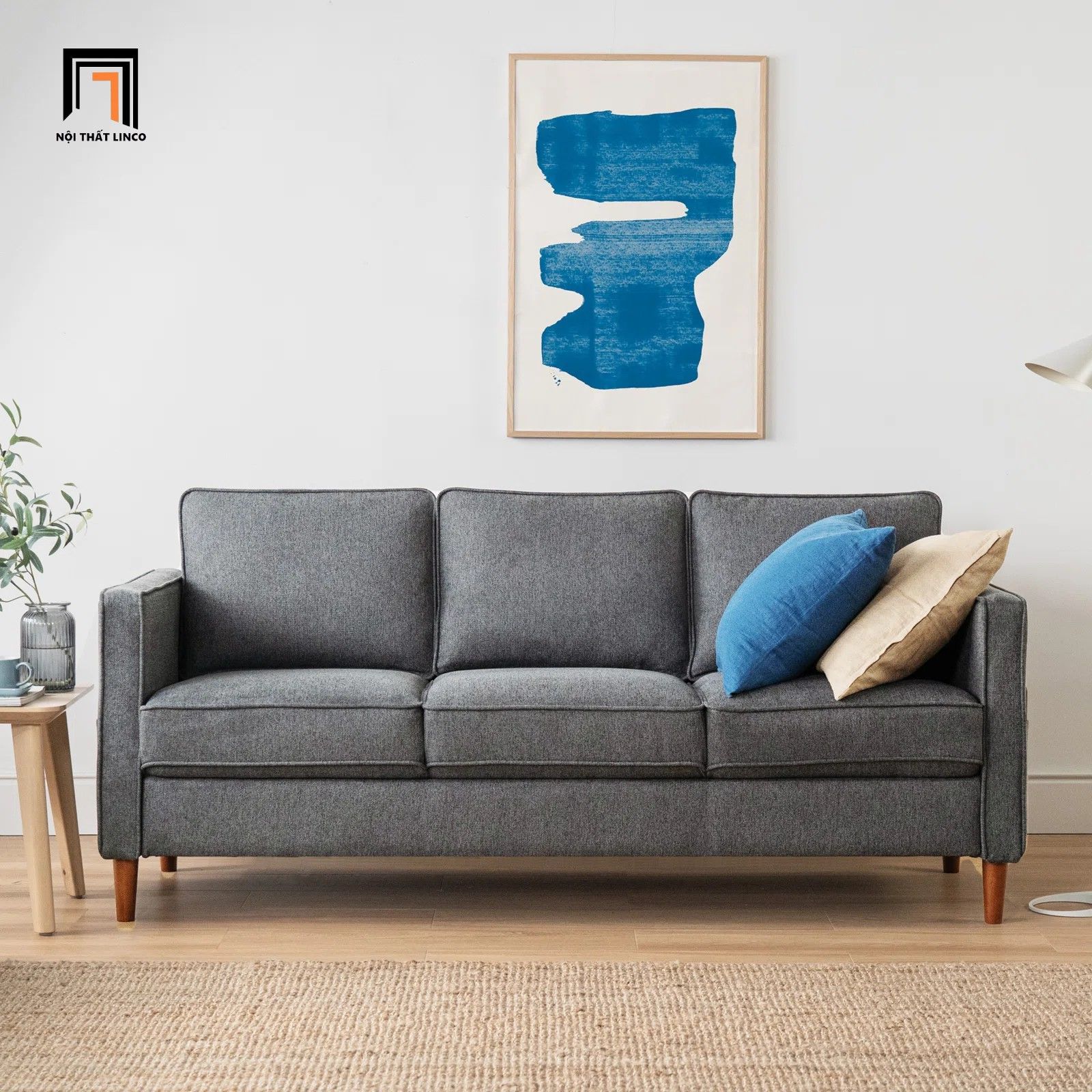 Ghế sofa băng 3 nệm ngồi BT201 Hana dài 2m xám lông chuột