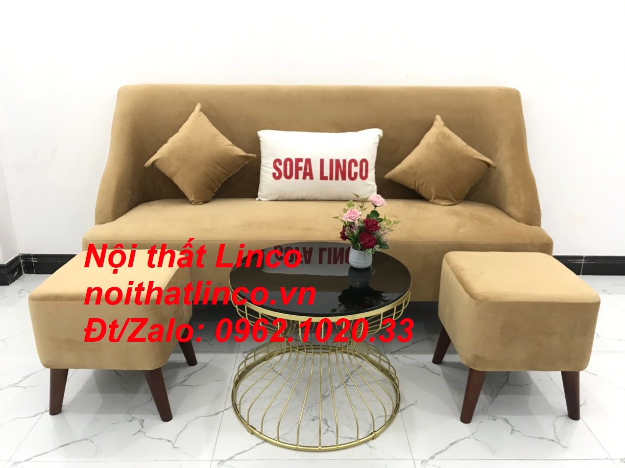 Bộ bàn ghế Sofa salong băng văng dài nâu sữa giá rẻ Nội thất Linco SG