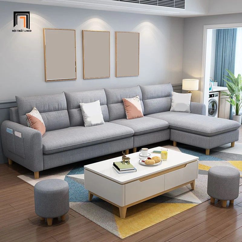 Bộ ghế sofa góc L vải nỉ GT119 Anahem 2m8 x 1m5 giá rẻ