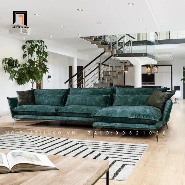 Bộ ghế sofa góc L 2m4 x 1m6 GT33-Heemor vải nhung nỉ đẹp