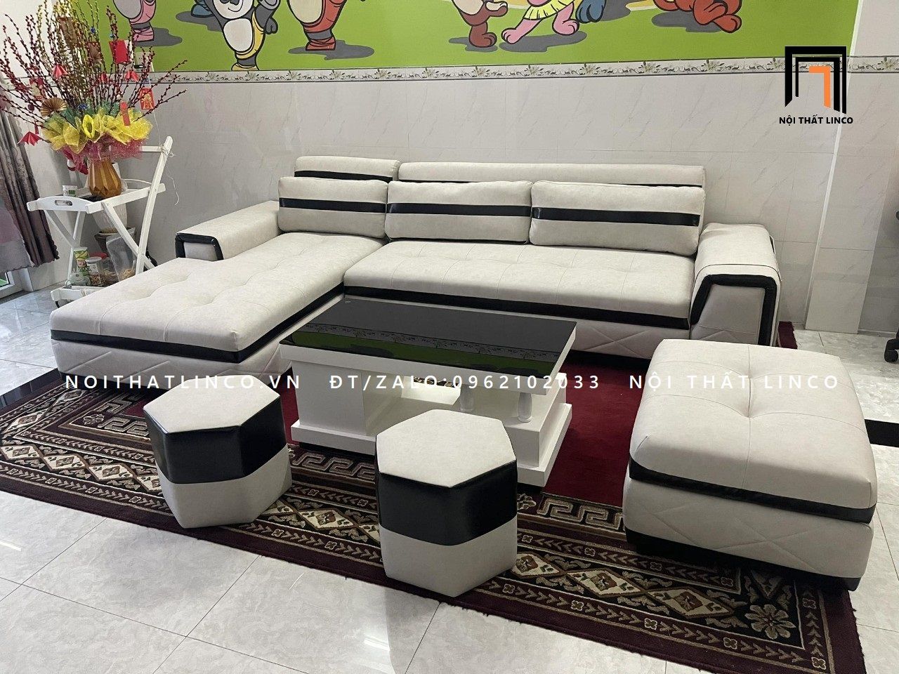 Bộ ghế sofa L phòng khách GT45 Blink 3m x 1m8 da công nghiệp