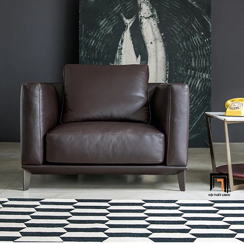 Ghế sofa đơn cho văn phòng làm việc DT49 Monda da giả nâu đậm