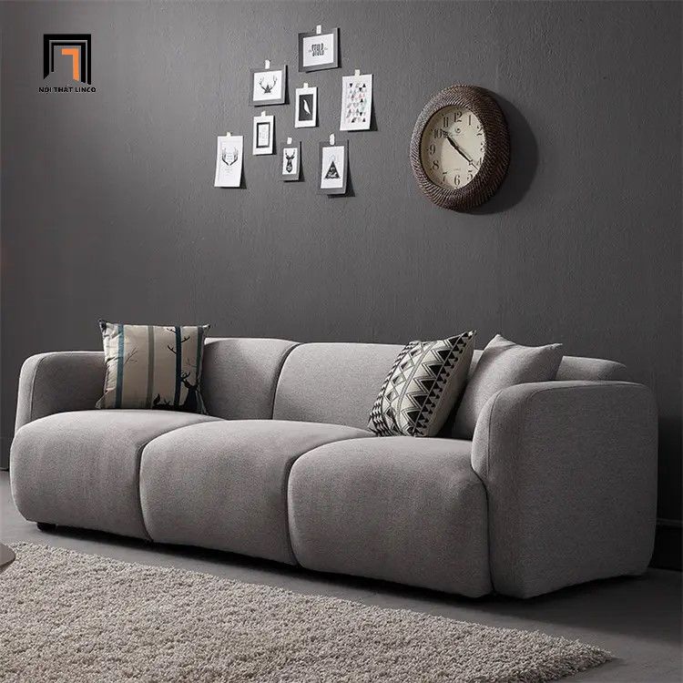 Ghế sofa băng 3 nệm ngồi BT183 CXD 2m màu xám vải nhung