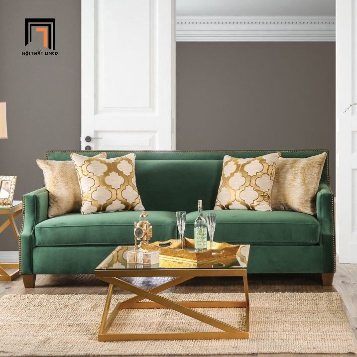 Bộ ghế sofa phòng khách sang trọng KT117 Yazzie xanh lá vải nhung