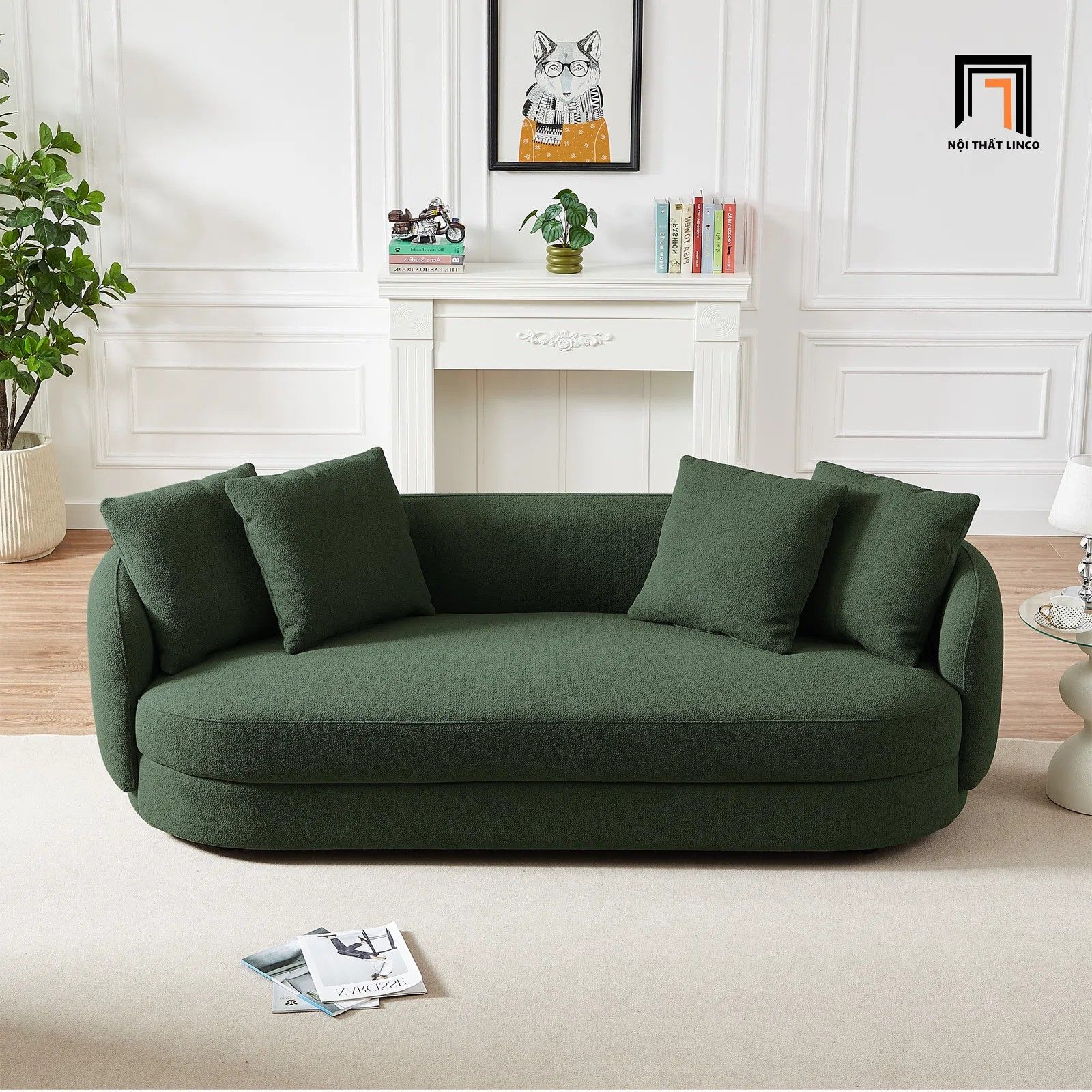 Ghế sofa băng cong BT181 Angie vải nỉ 2m2 cho tiệm shop