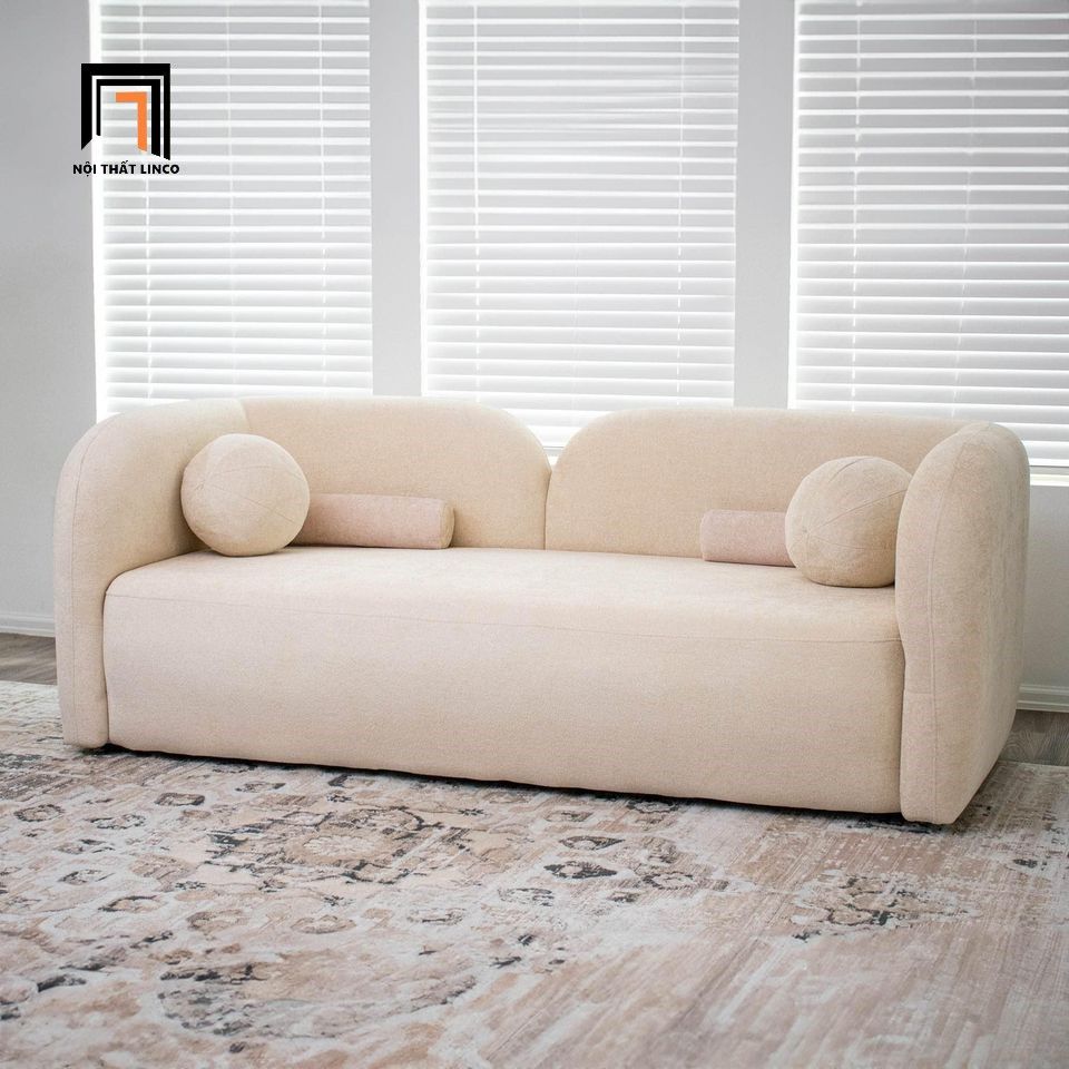 Ghế sofa văng cong shop tiệm BT262 Utah dài 2m vải nỉ màu kem