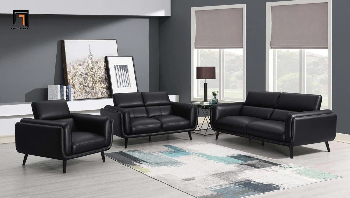 Bộ ghế sofa cho văn phòng KT53 Shania da giả màu đen