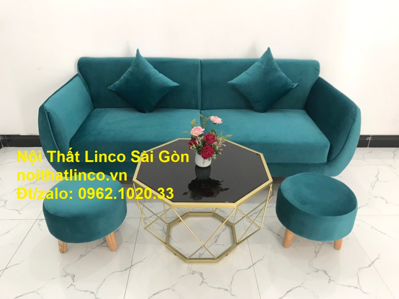 Bộ ghế salon sopha xanh cổ vịt giá rẻ | salong xanh lá cây phòng khách đẹp | Nội thất Linco Sài Gòn